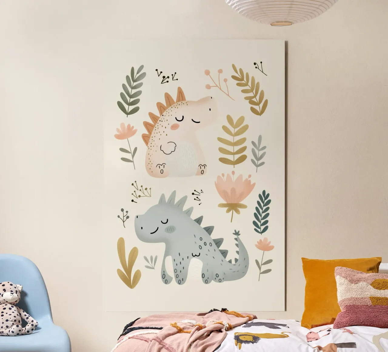 Dinosaur Print for Nursery, Pastel Kids Wall Art alluminio dibond da Little Lola