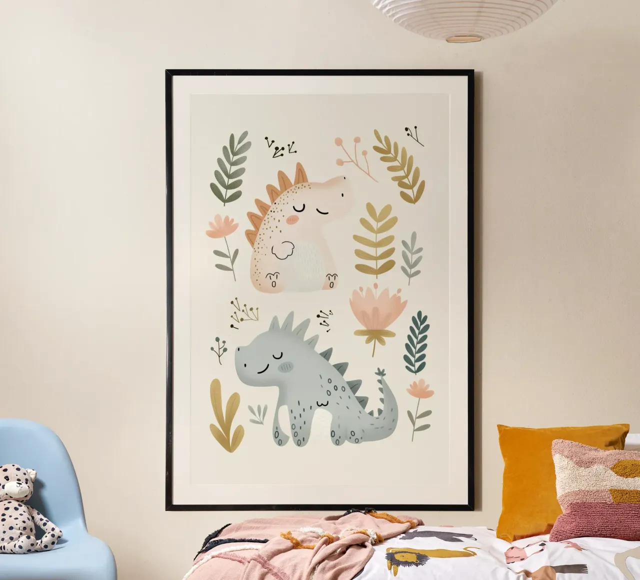 Dinosaur Print for Nursery, Pastel Kids Wall Art poster con telaio in plastica da Little Lola