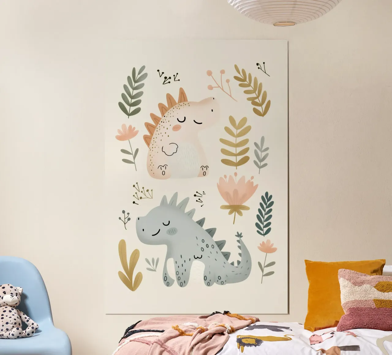 Dinosaur Print for Nursery, Pastel Kids Wall Art poster con telaio in plastica da Little Lola