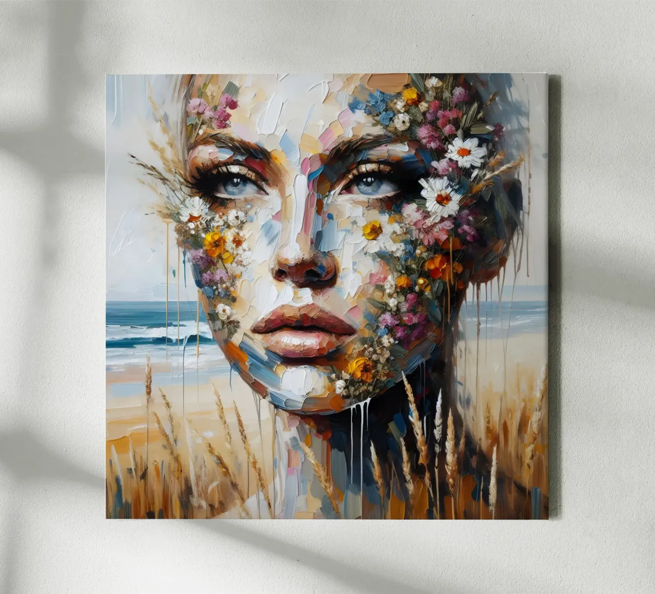FIORI DI CAMPO SULLA SPIAGGIA PITTURA tela con Cornice a cassetta da ARTOMATIC