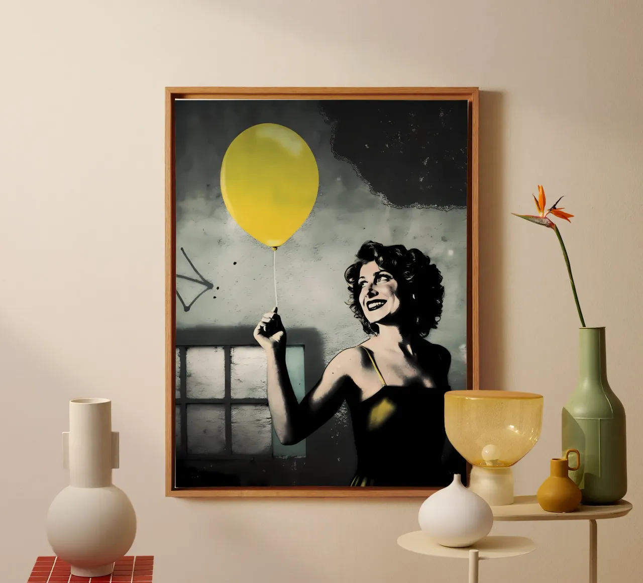 Il palloncino giallo tela con Cornice a cassetta da Jester Krew Art