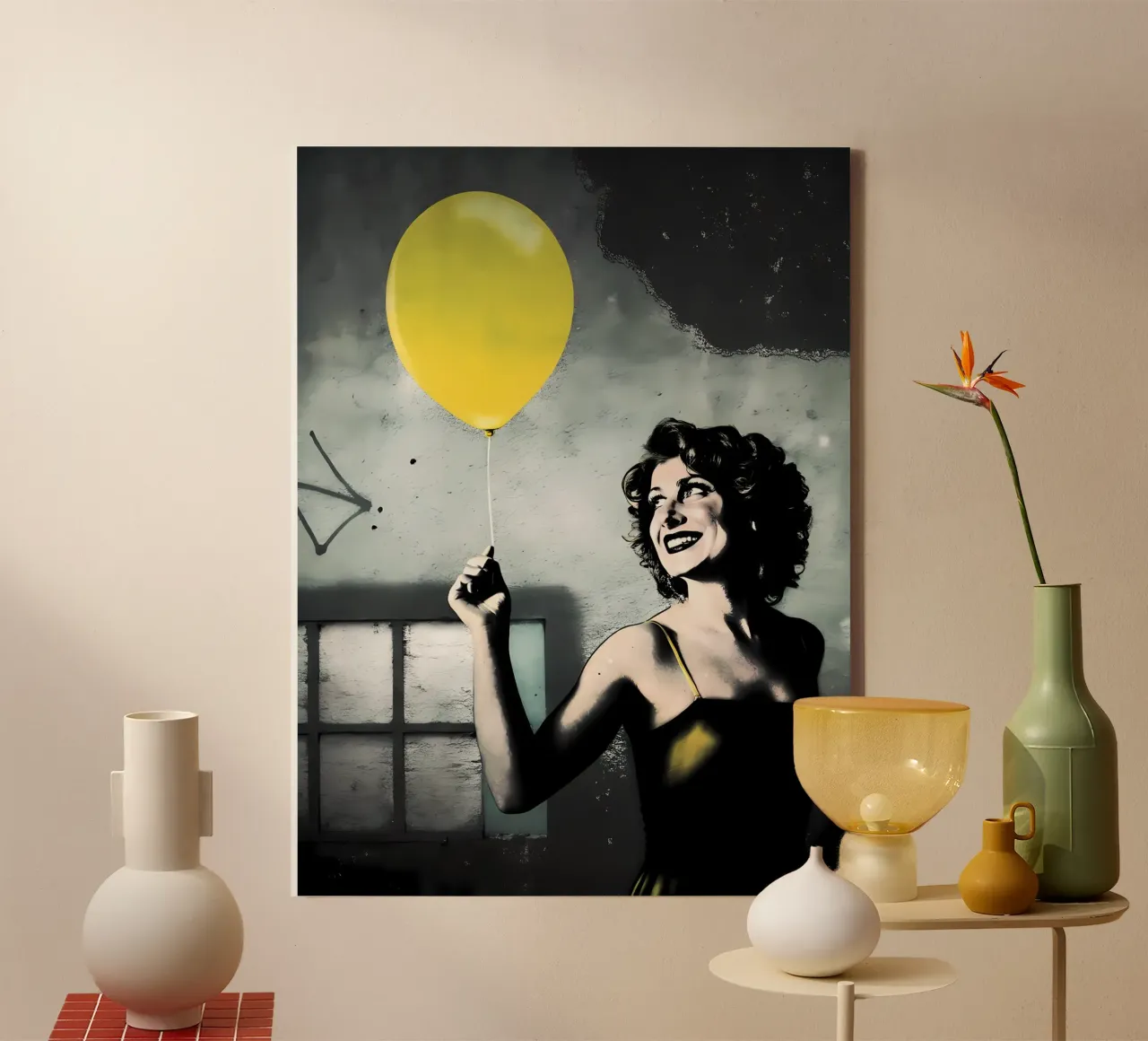 Il palloncino giallo tela con Cornice a cassetta da Jester Krew Art