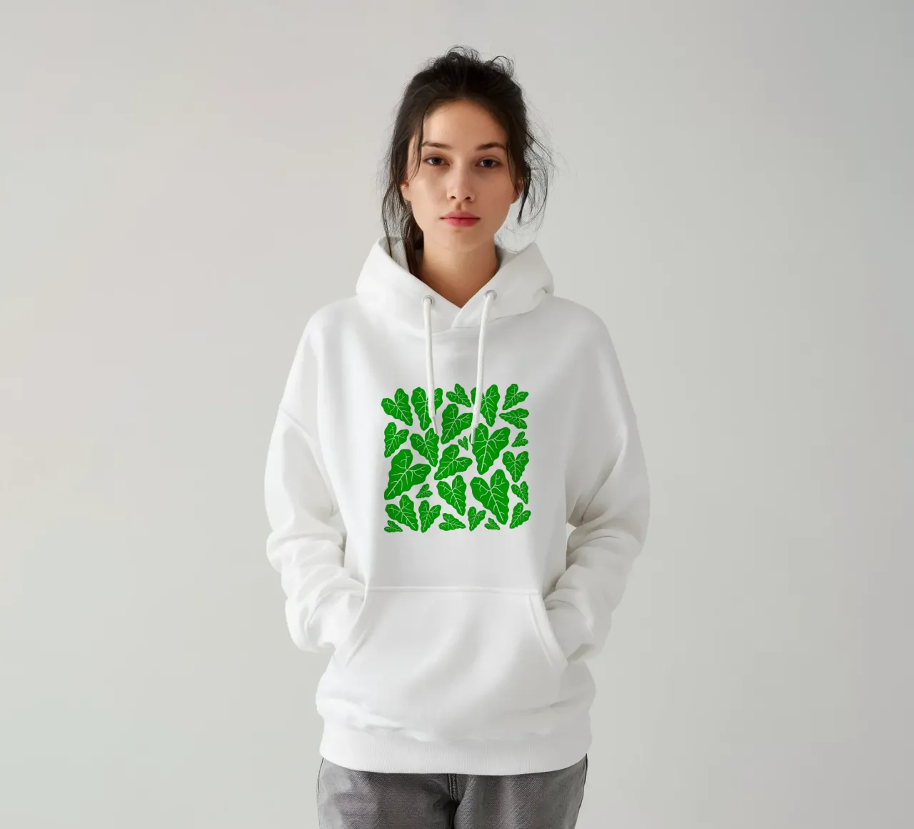 Green leaves pattern felpa con cappuccio da baobabprintstore