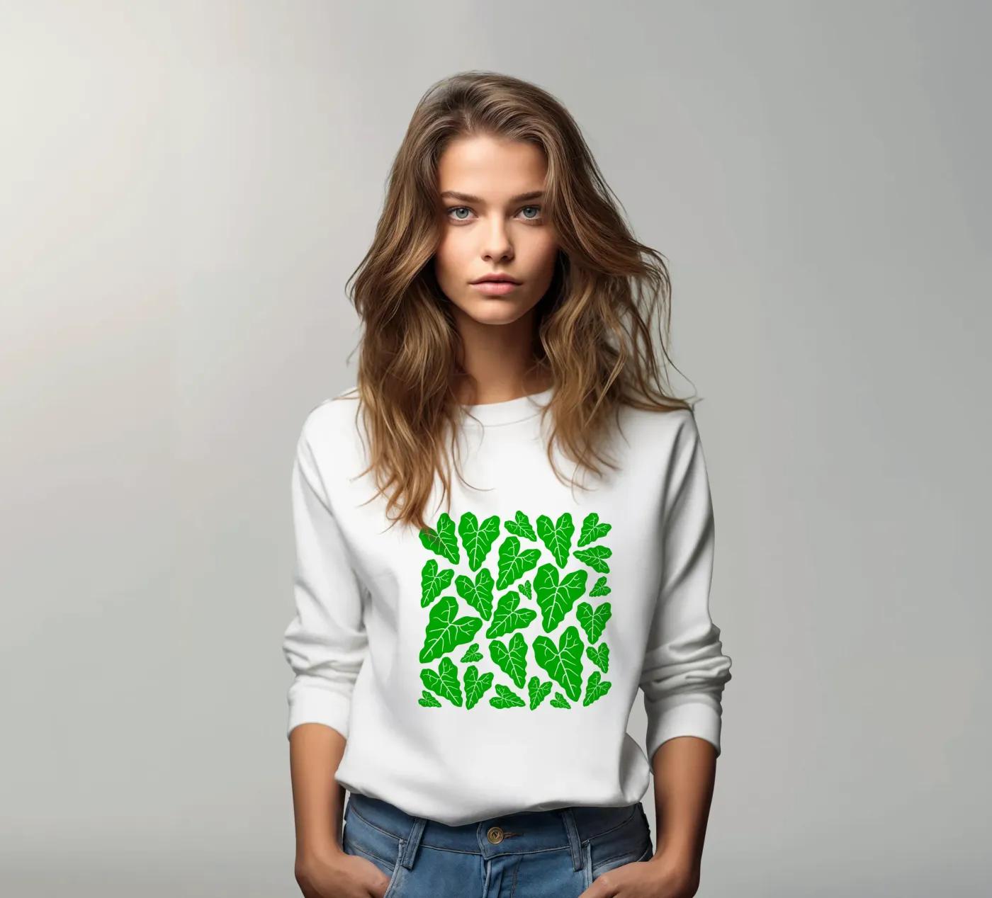 Green leaves pattern felpa da baobabprintstore