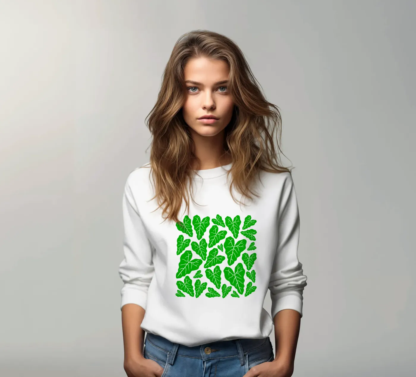 Green leaves pattern sweatshirt by baobabprintstore