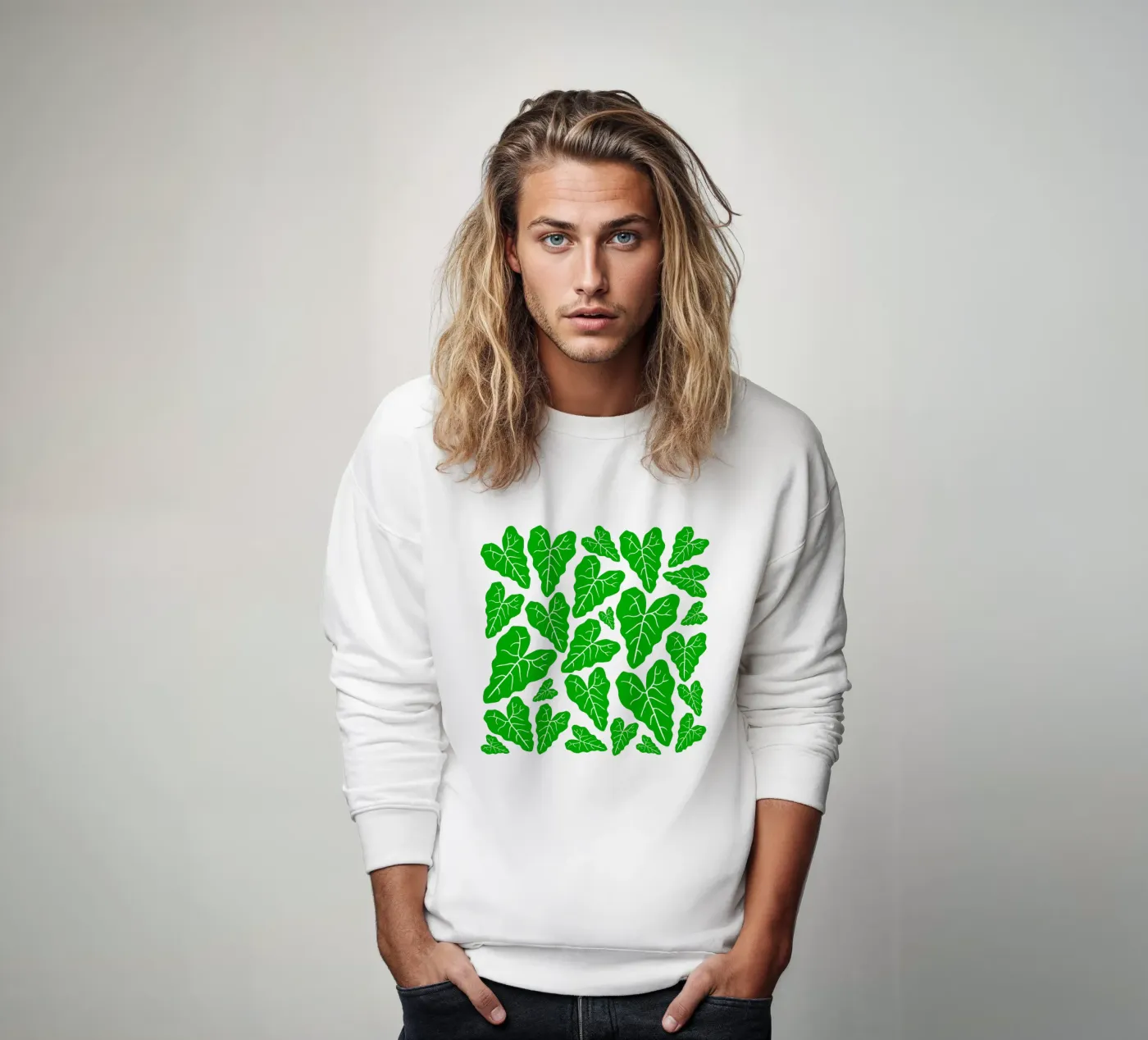 Green leaves pattern felpa da baobabprintstore