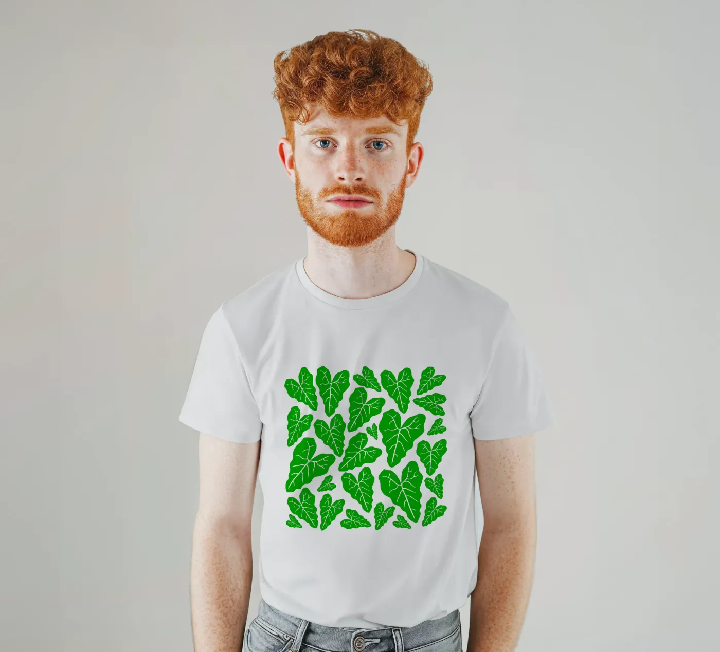 Green leaves pattern t-shirt da baobabprintstore