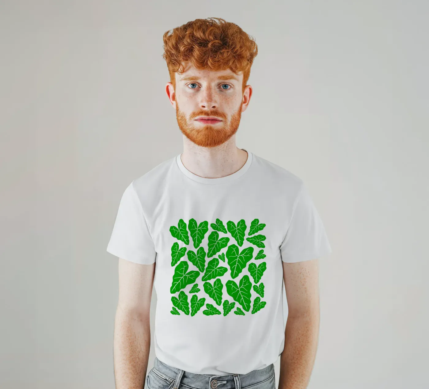 Green leaves pattern t-shirt da baobabprintstore