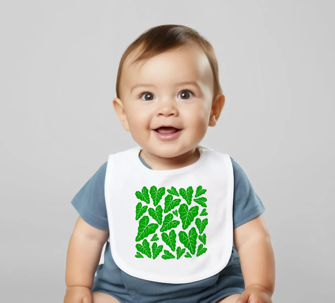Green leaves pattern baby slabbetje van baobabprintstore
