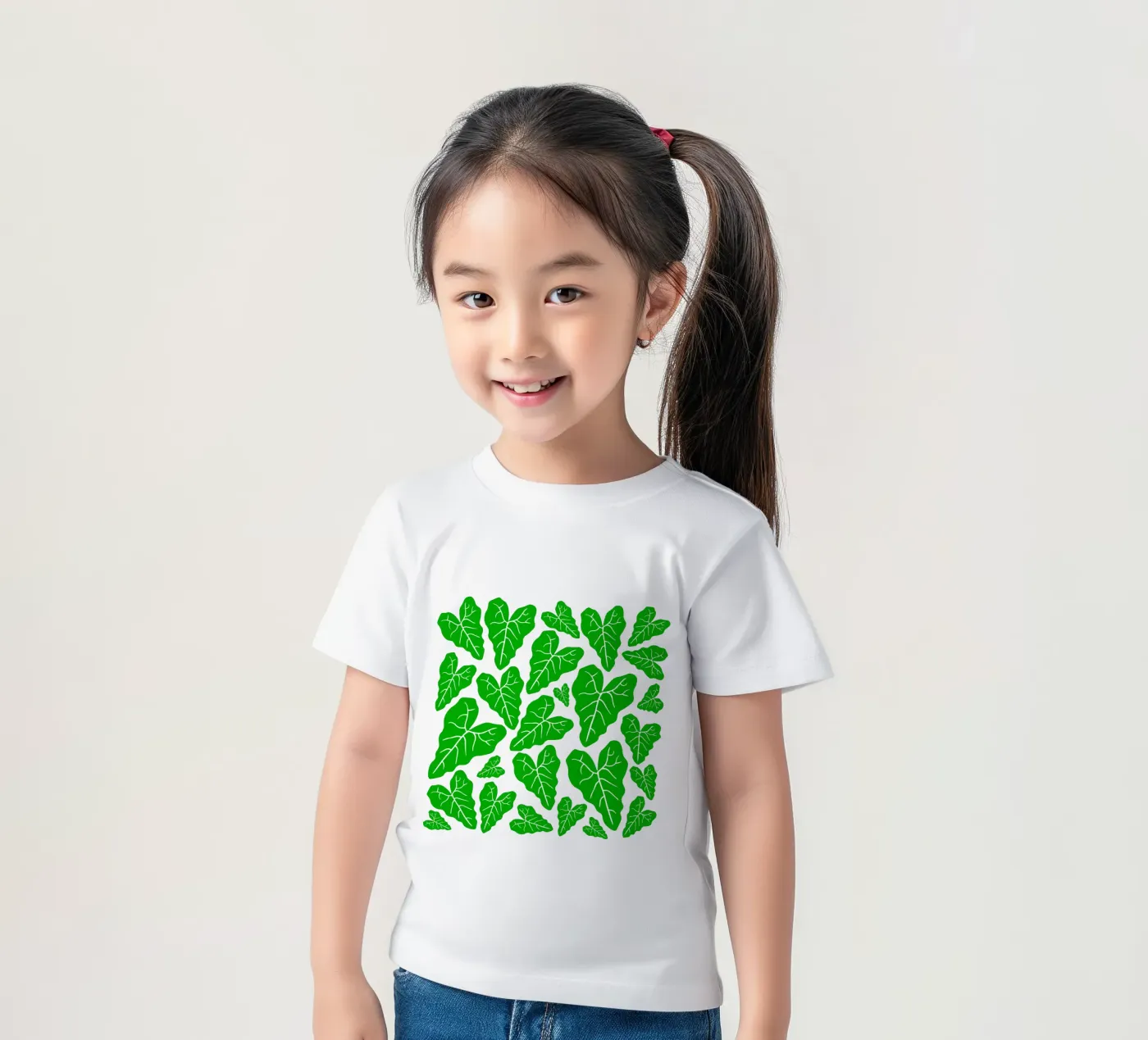 Green leaves pattern kinder t-shirt van baobabprintstore