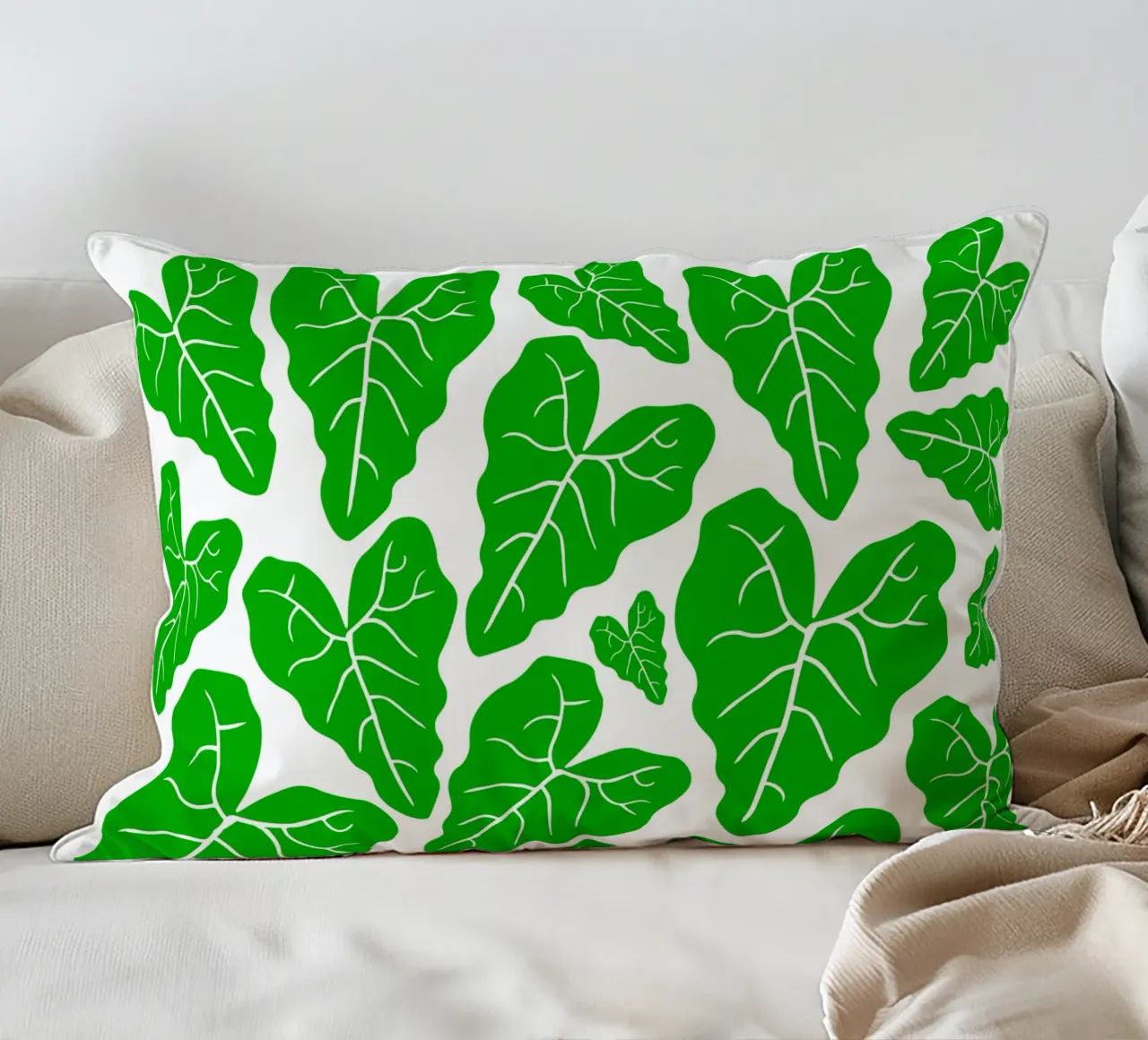 Green leaves pattern cuscino da baobabprintstore