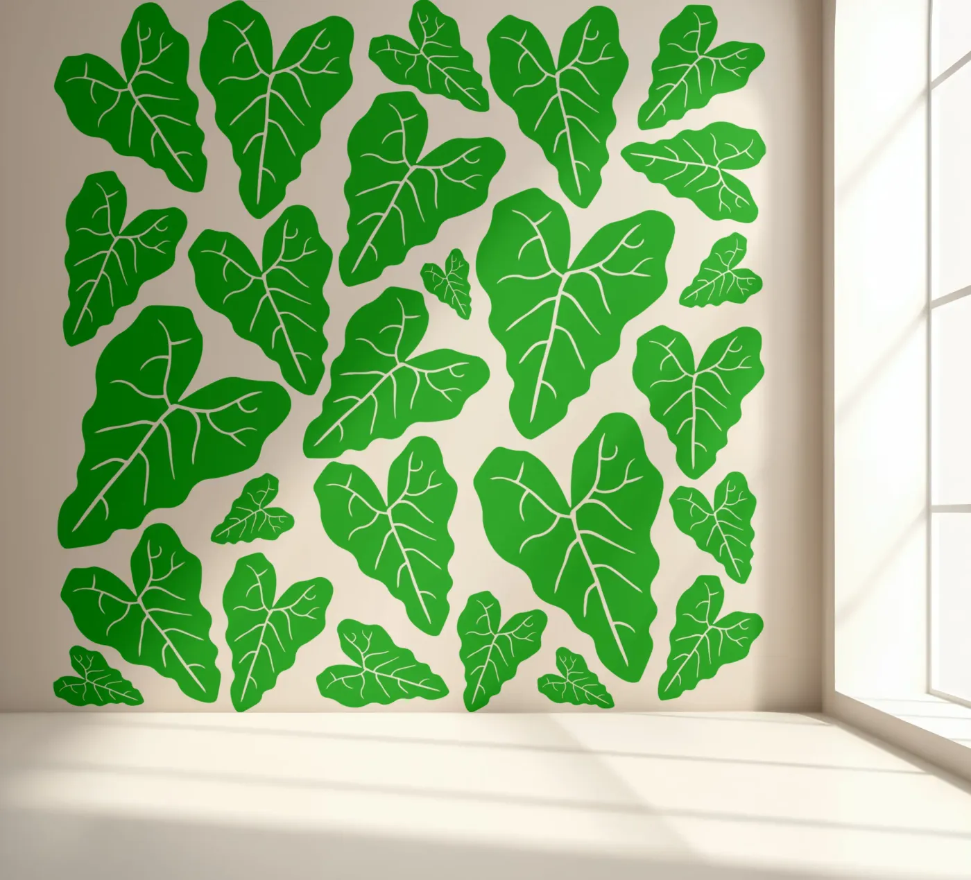 Green leaves pattern fotobehang van baobabprintstore