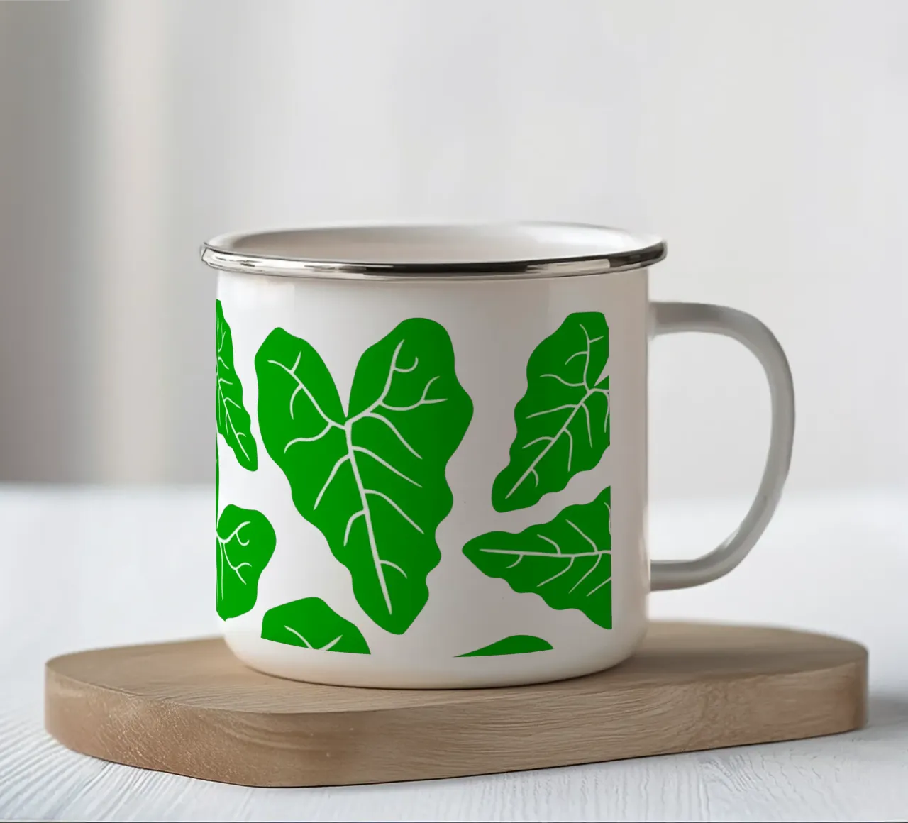 Green leaves pattern tazza in smalto da baobabprintstore