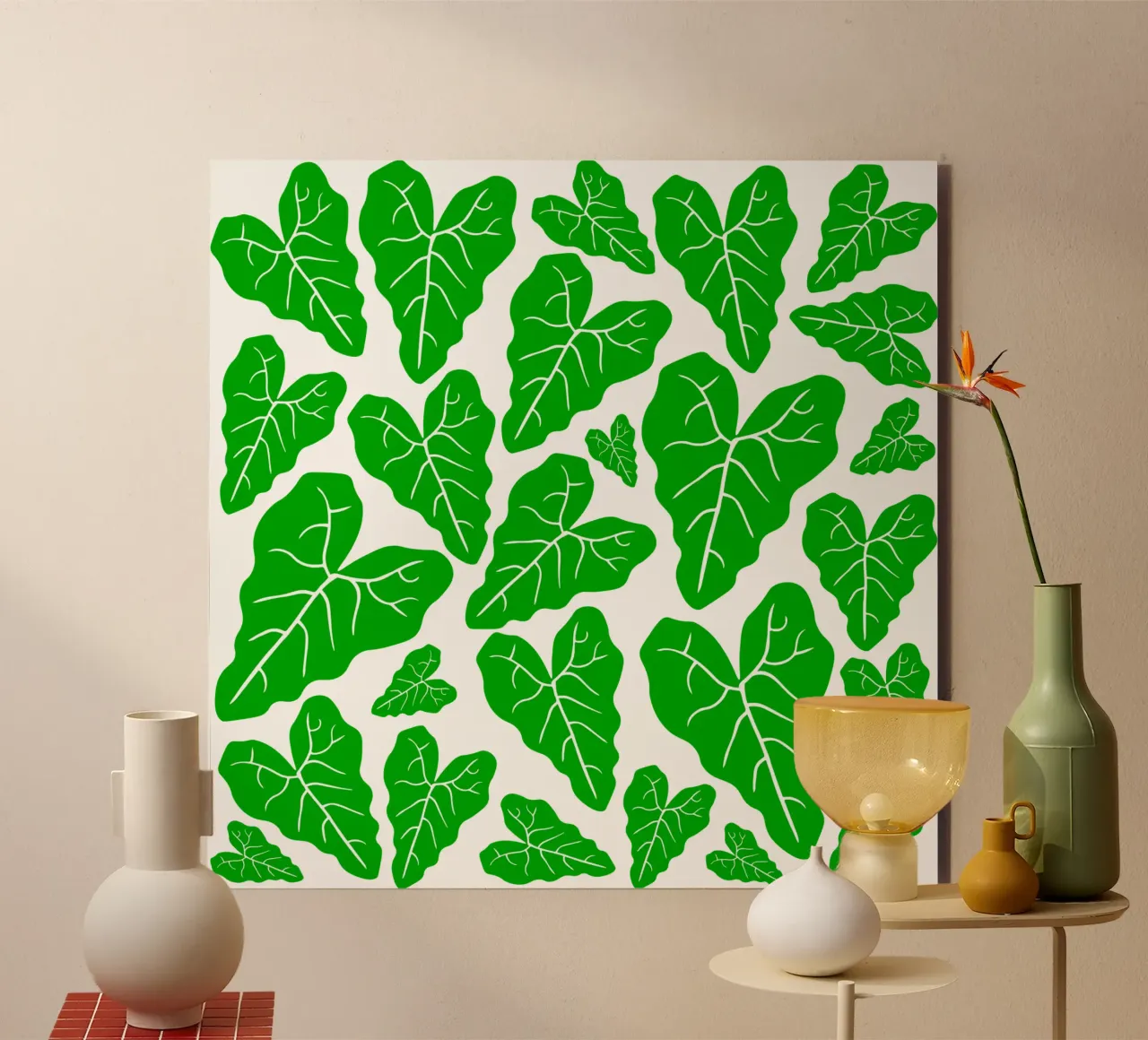 Green leaves pattern pannello forex da baobabprintstore