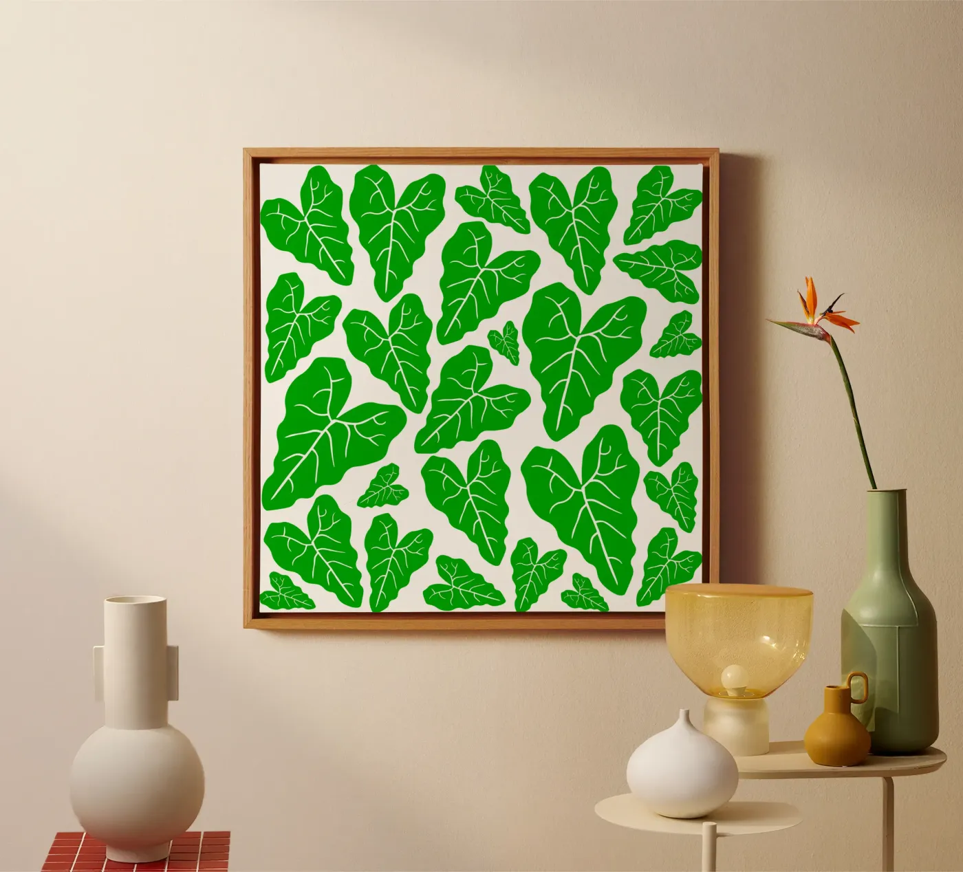 Green leaves pattern canvas by baobabprintstore