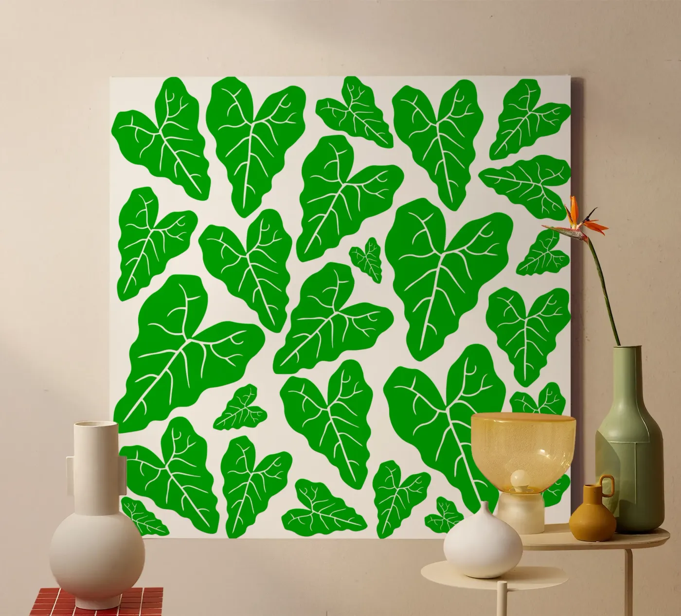 Green leaves pattern canvas by baobabprintstore