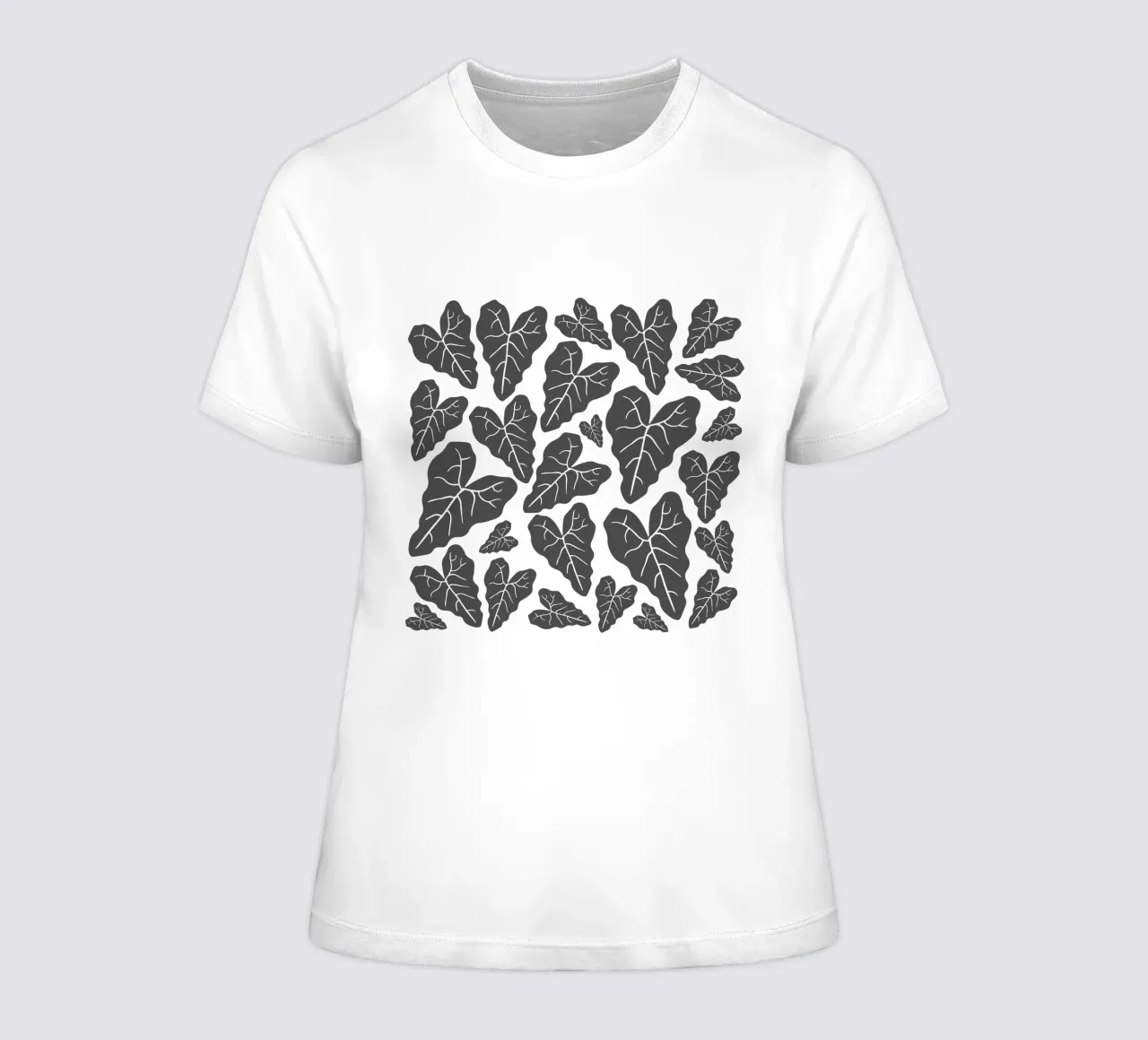 Grey leaves pattern women's fitted t-shirt by baobabprintstore