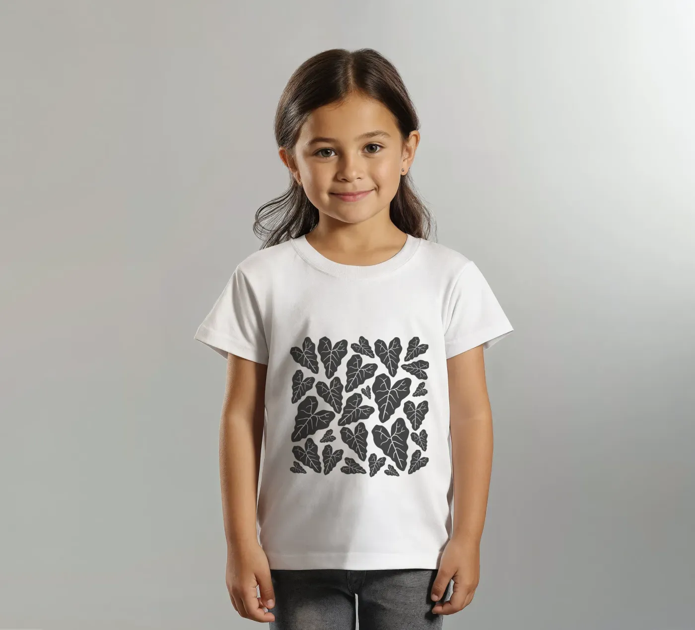 Grey leaves pattern t-shirt bambini da baobabprintstore