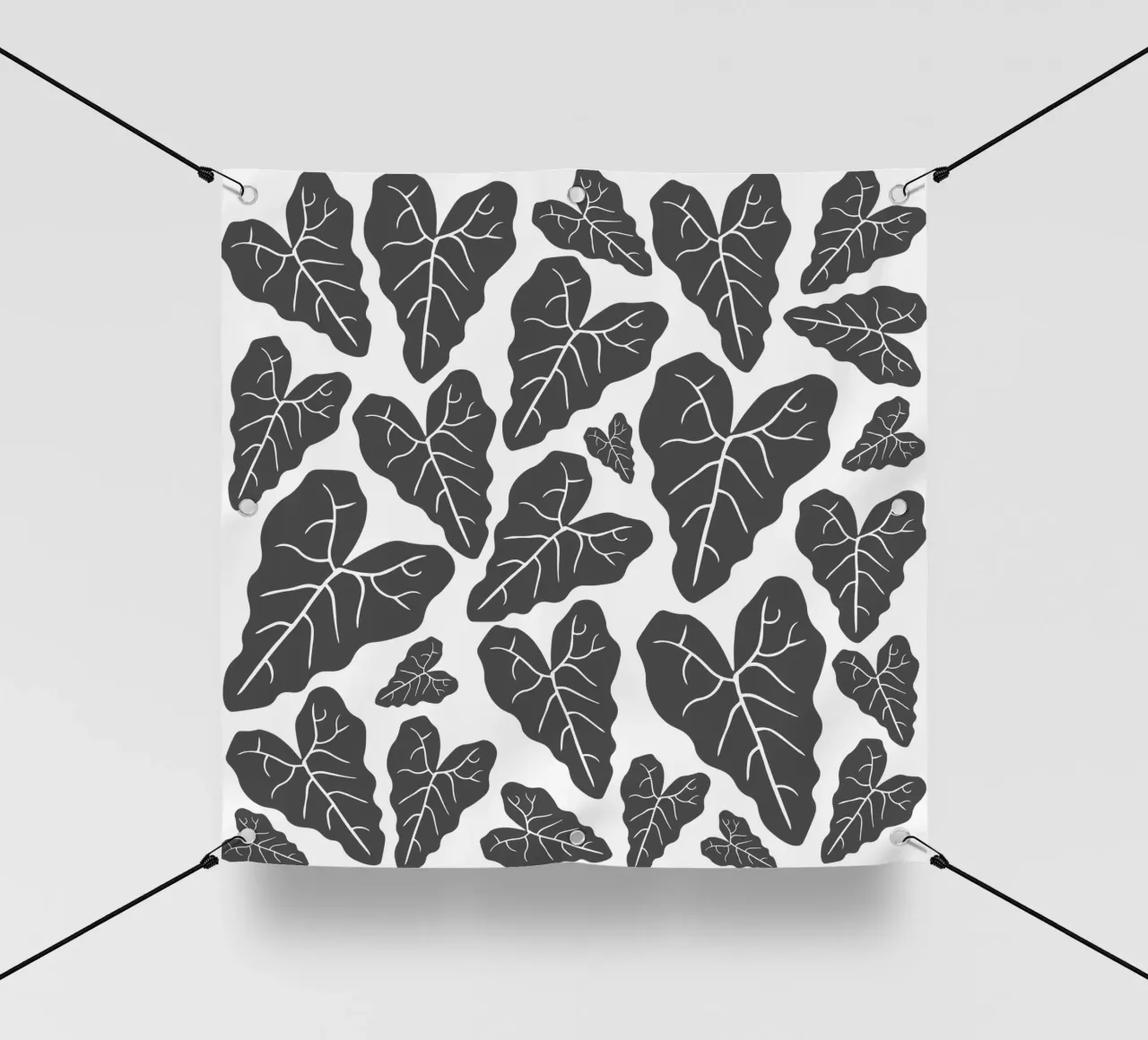 Grey leaves pattern telo in pvc da baobabprintstore
