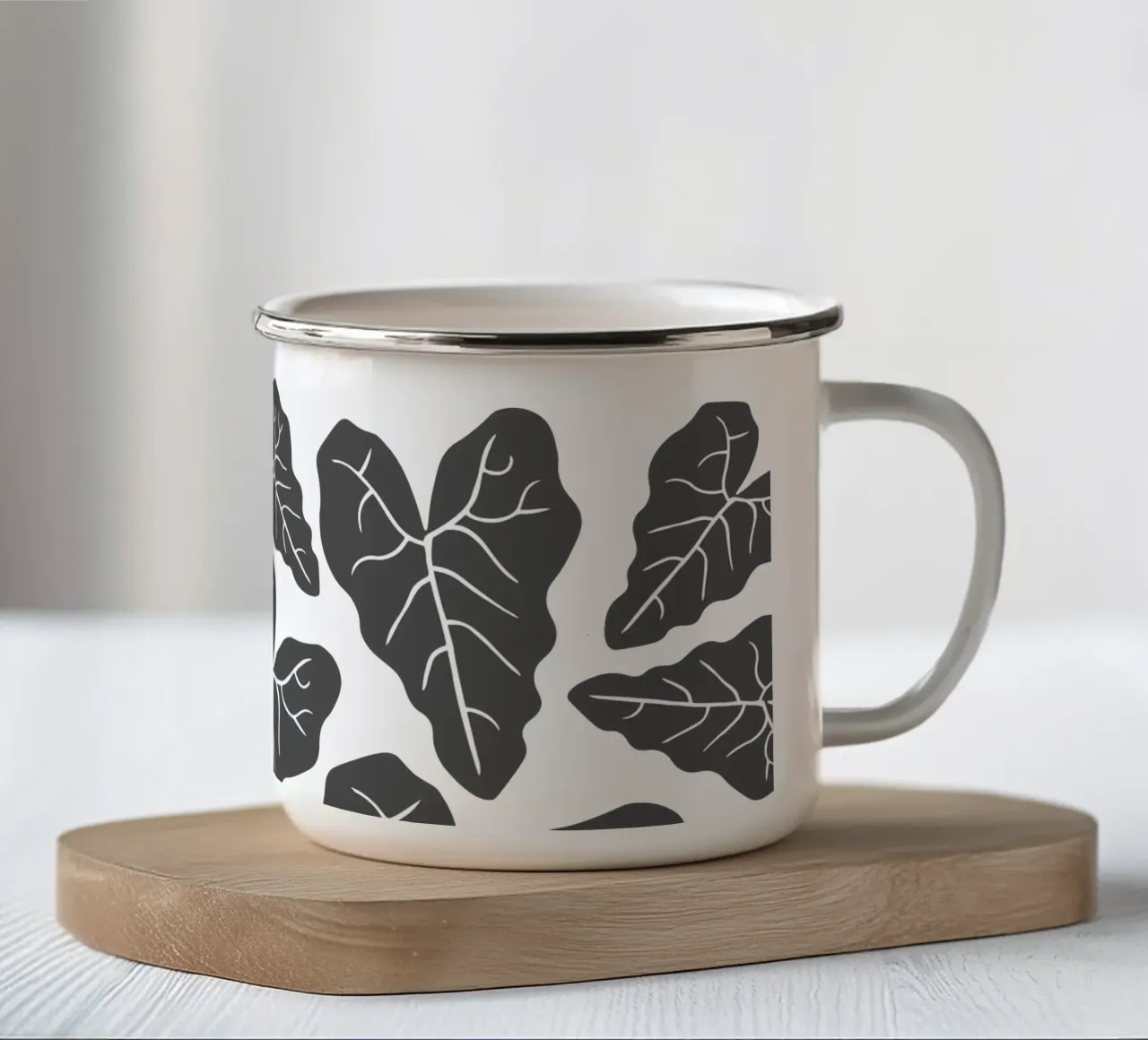 Grey leaves pattern tazza in smalto da baobabprintstore