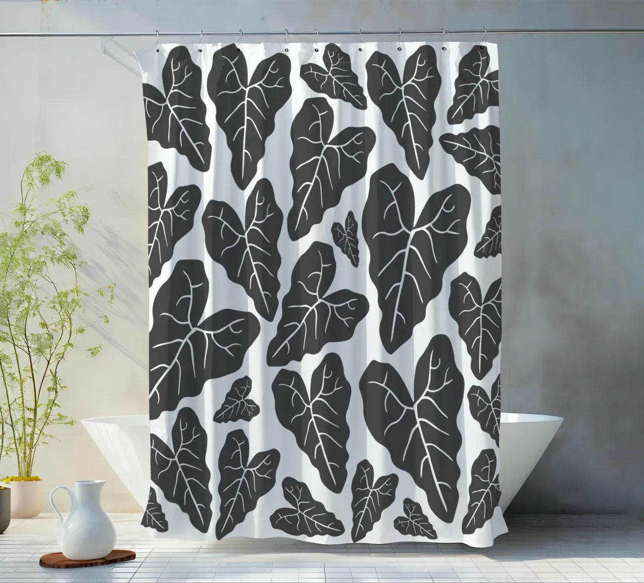 Grey leaves pattern tenda da doccia da baobabprintstore