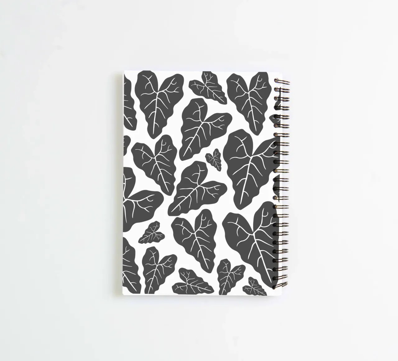 Grey leaves pattern spiral notebook by baobabprintstore