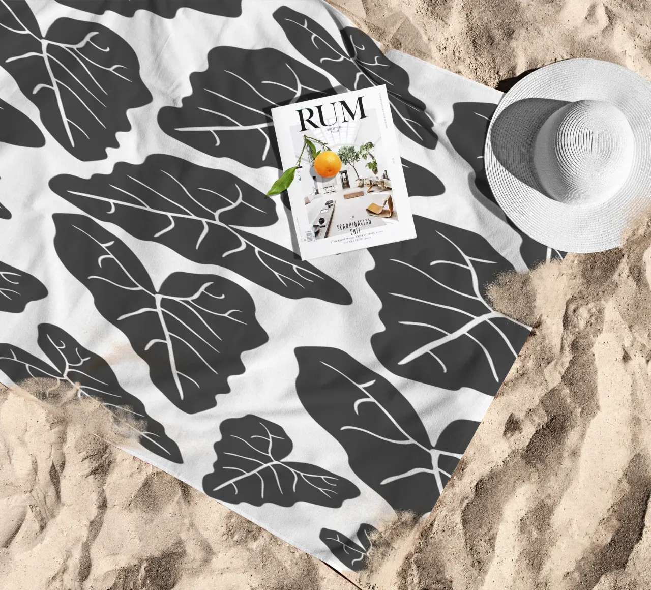 Grey leaves pattern telo mare da baobabprintstore