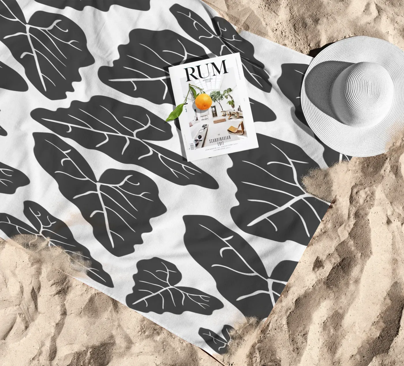 Grey leaves pattern telo mare da baobabprintstore