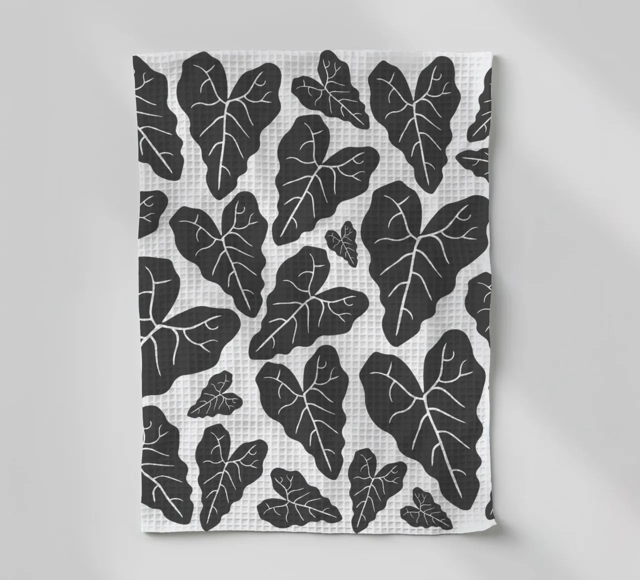 Grey leaves pattern canovaccio da cucina da baobabprintstore