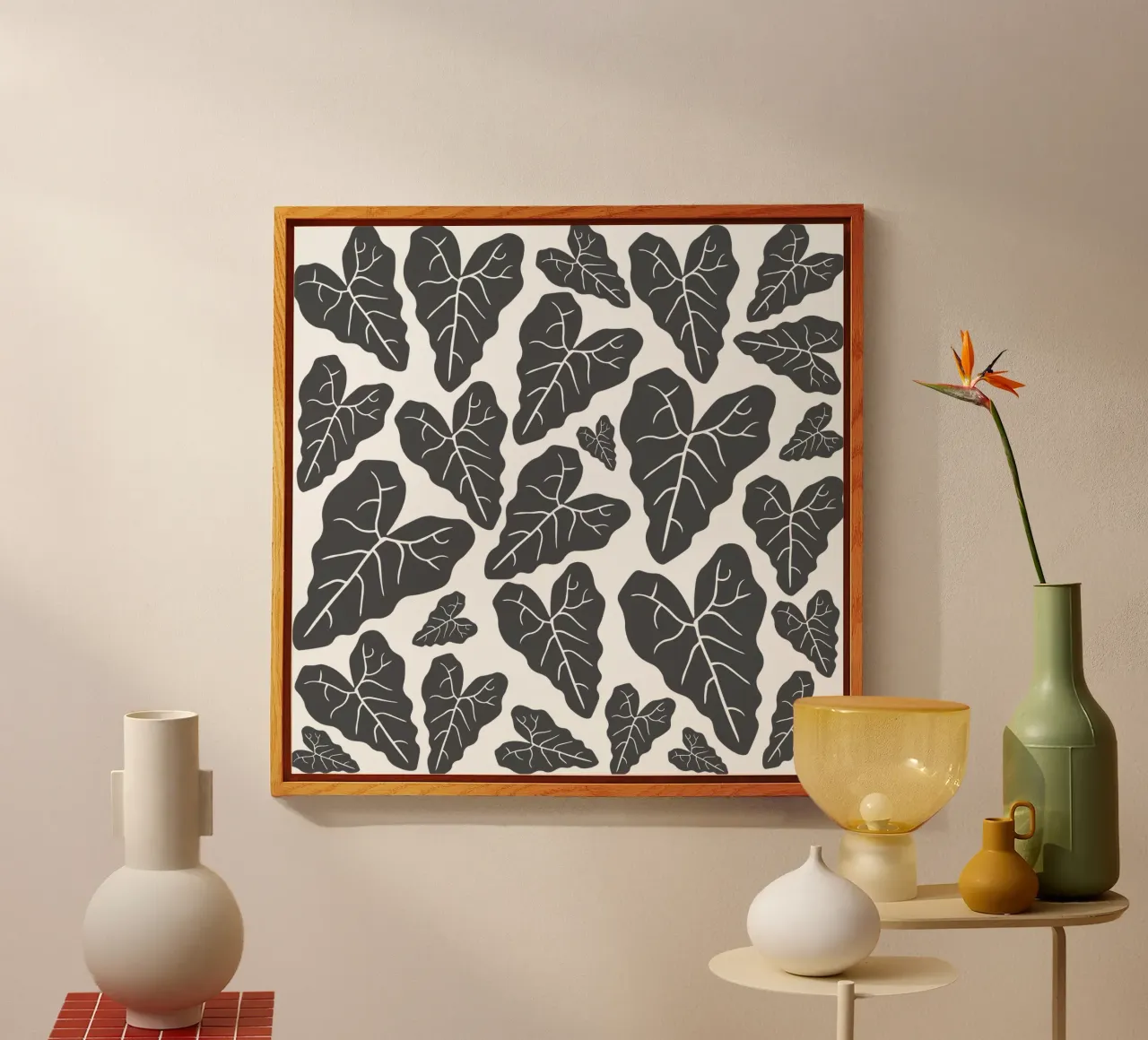 Grey leaves pattern plexiglass da baobabprintstore