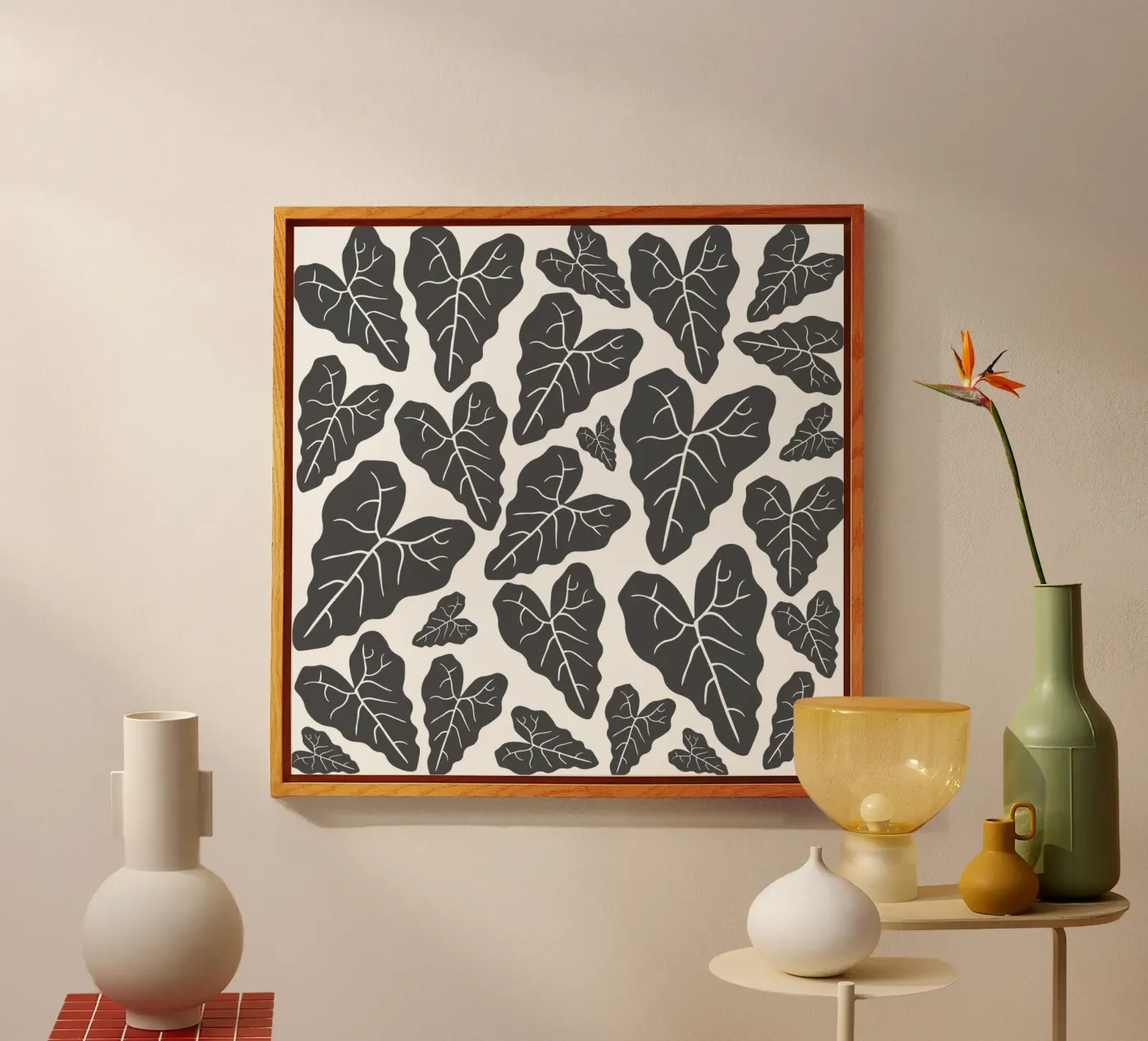 Grey leaves pattern Acryl-Glas von baobabprintstore