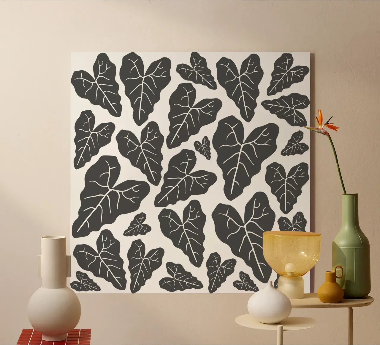 Grey leaves pattern plexiglass da baobabprintstore