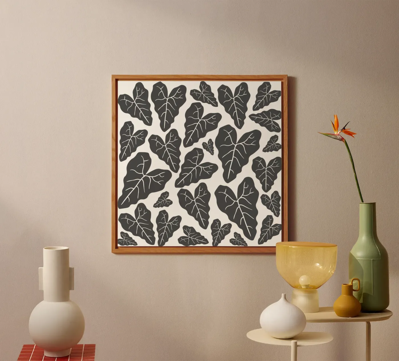 Grey leaves pattern pannello forex da baobabprintstore