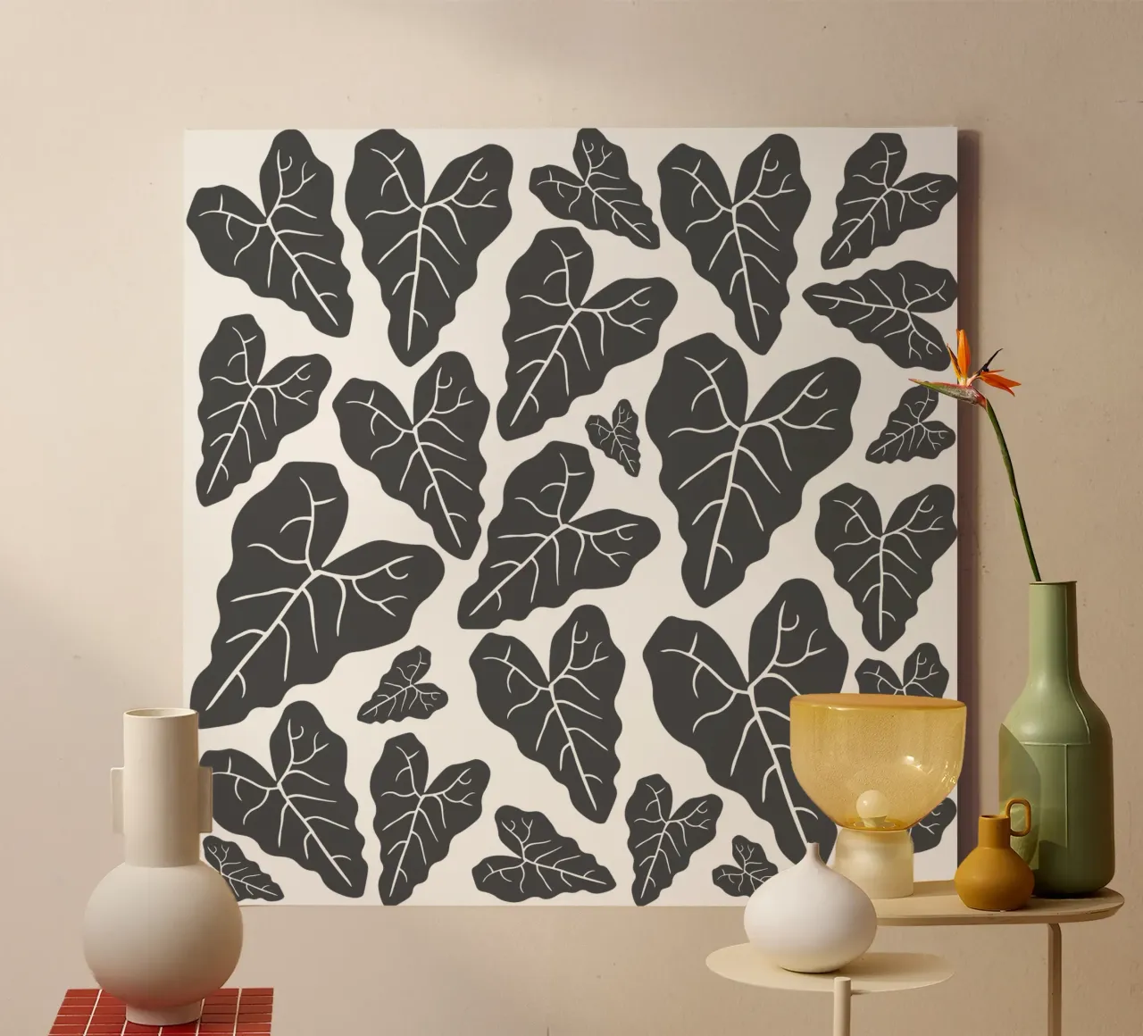 Grey leaves pattern tela da baobabprintstore