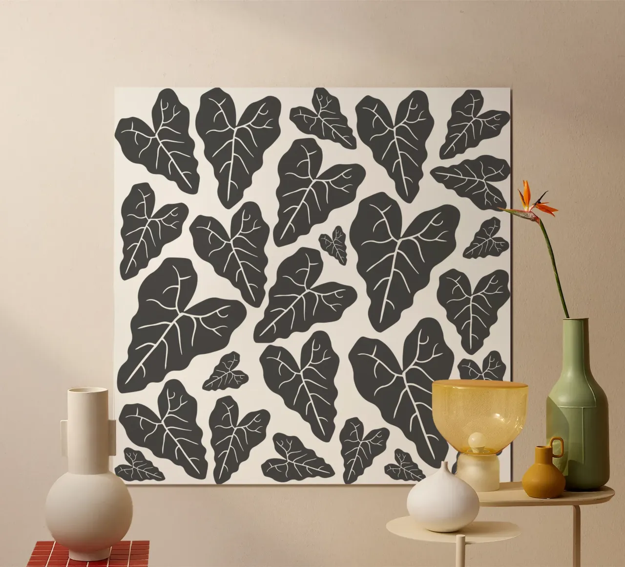 Grey leaves pattern poster da baobabprintstore