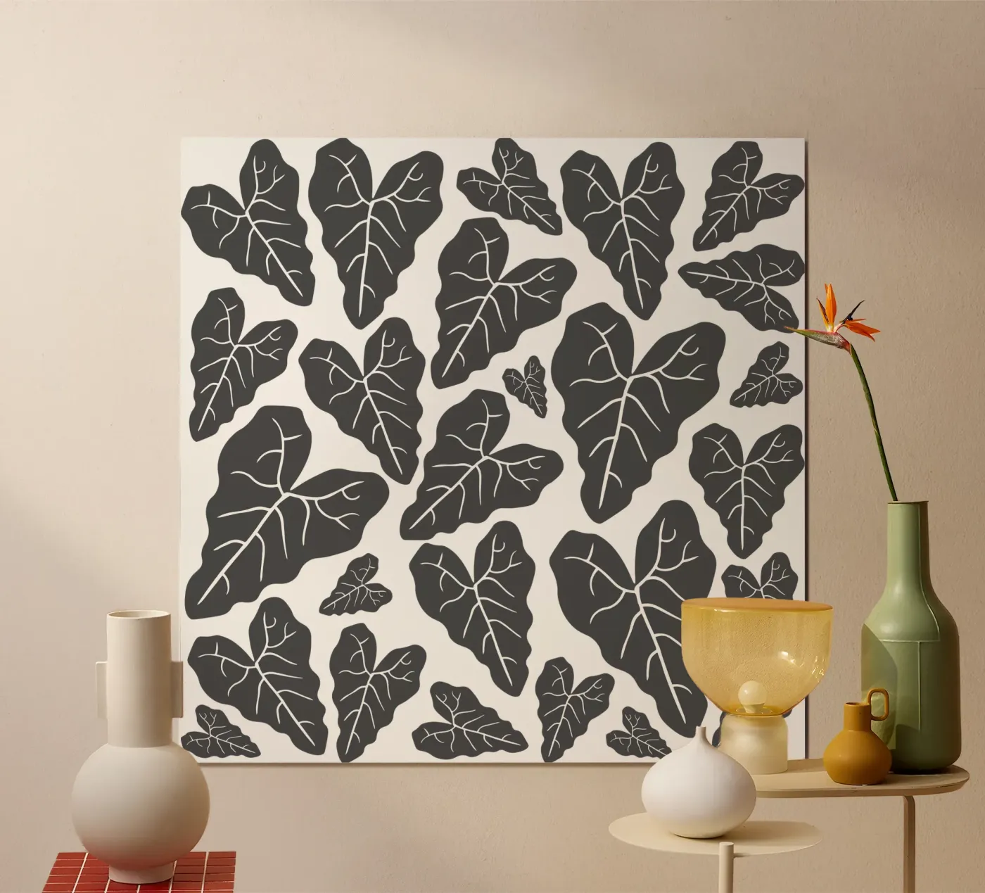 Grey leaves pattern poster da baobabprintstore