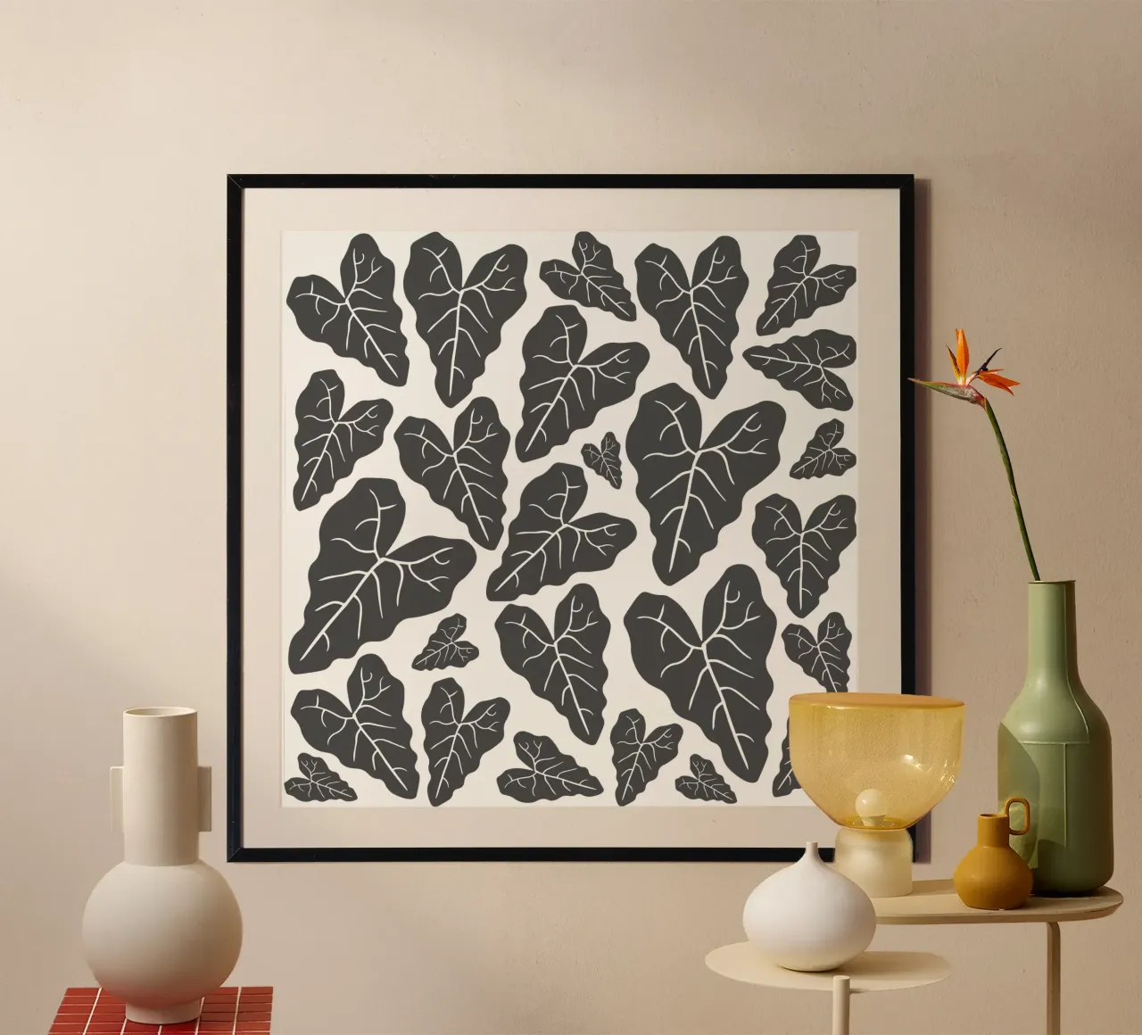 Grey leaves pattern poster da baobabprintstore