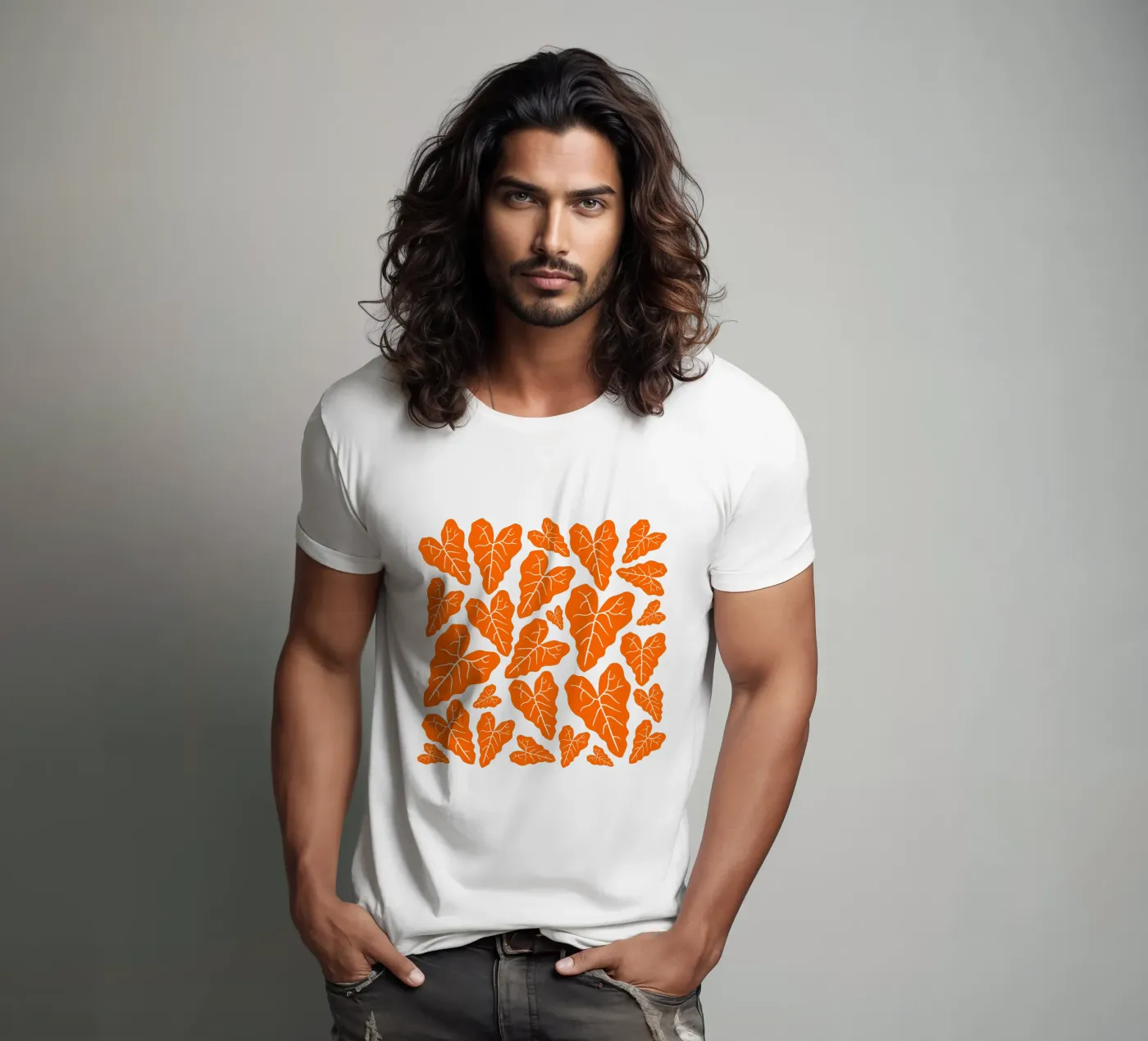 Orange leaves pattern t-shirt da baobabprintstore