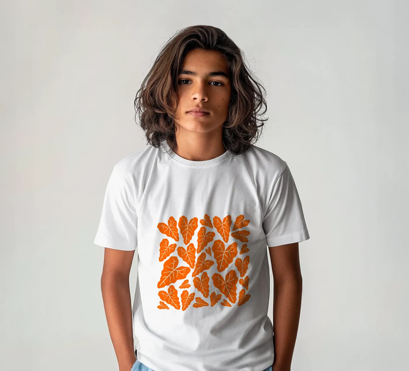 Orange leaves pattern t-shirt bambini da baobabprintstore