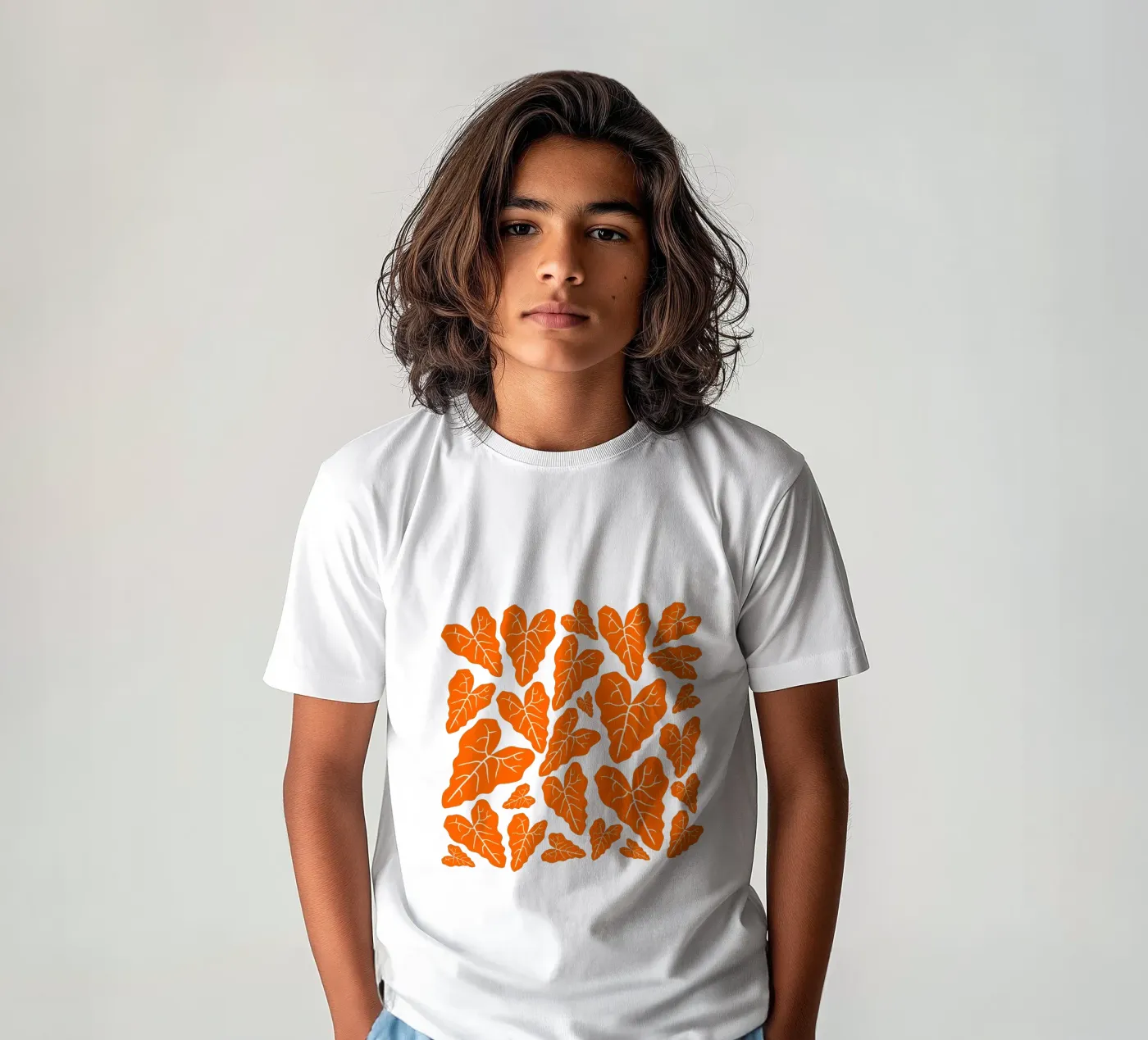 Orange leaves pattern t-shirt bambini da baobabprintstore