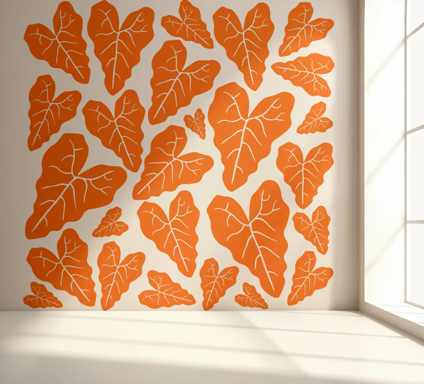 Orange leaves pattern fotobehang van baobabprintstore