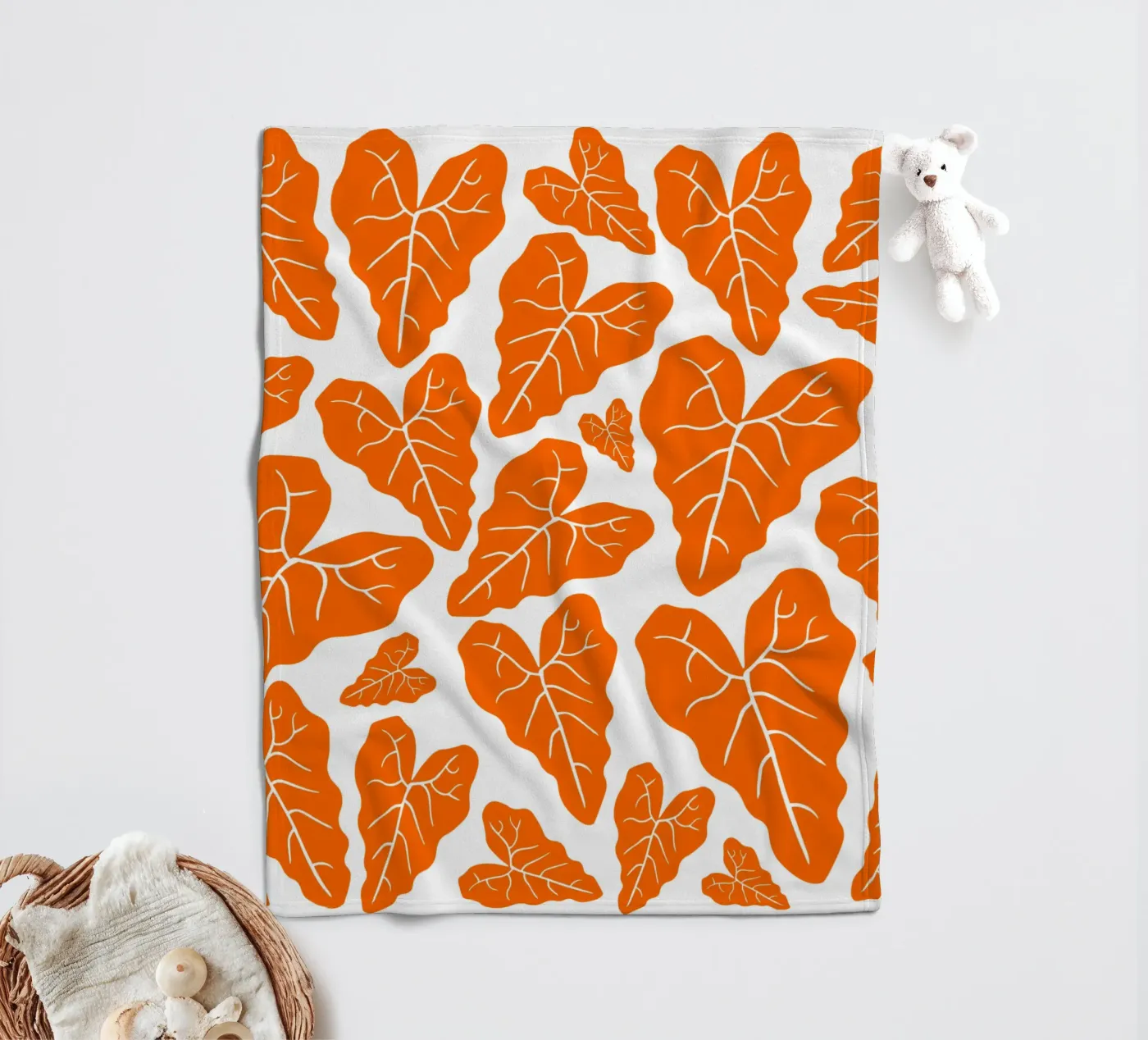 Orange leaves pattern fleecedeken van baobabprintstore
