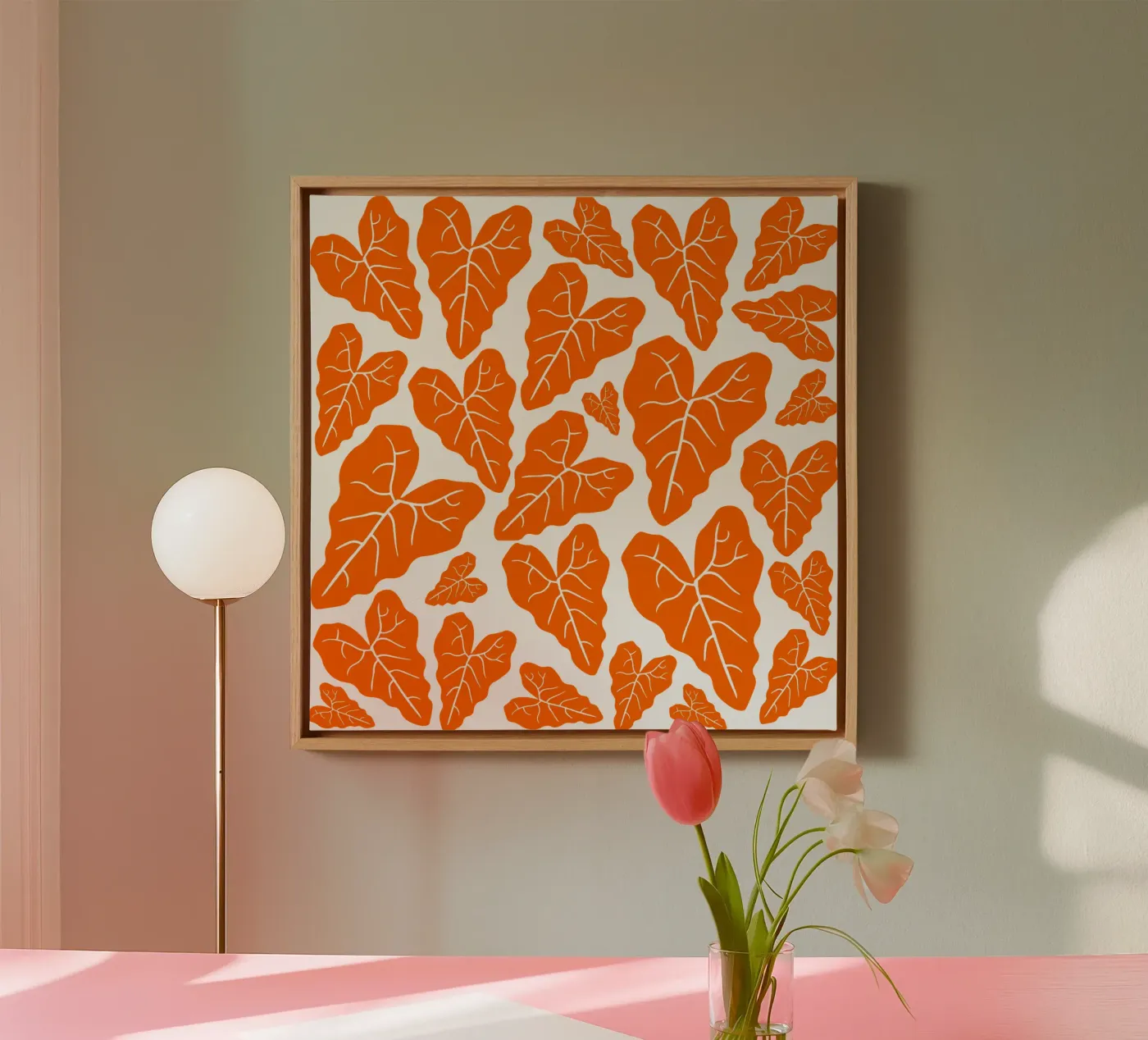 Orange leaves pattern canvas by baobabprintstore