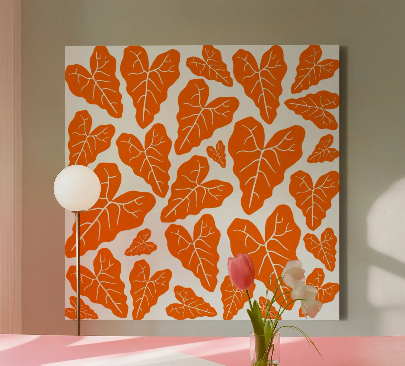 Orange leaves pattern canvas by baobabprintstore