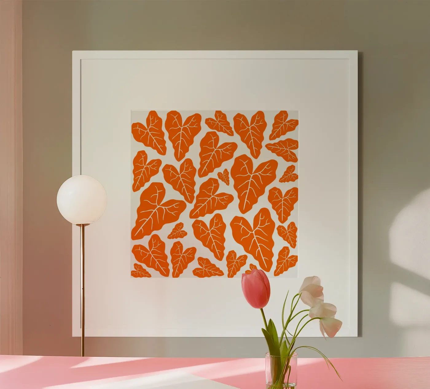 Orange leaves pattern poster by baobabprintstore