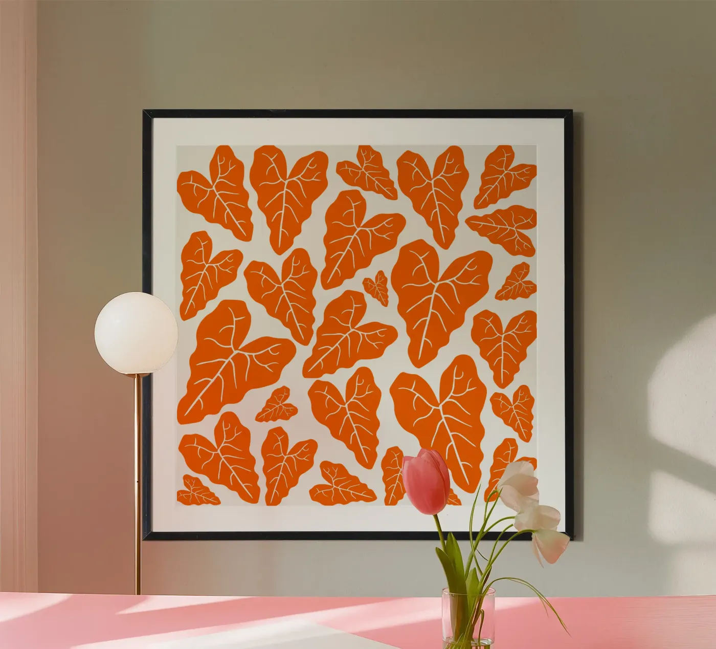 Orange leaves pattern poster by baobabprintstore