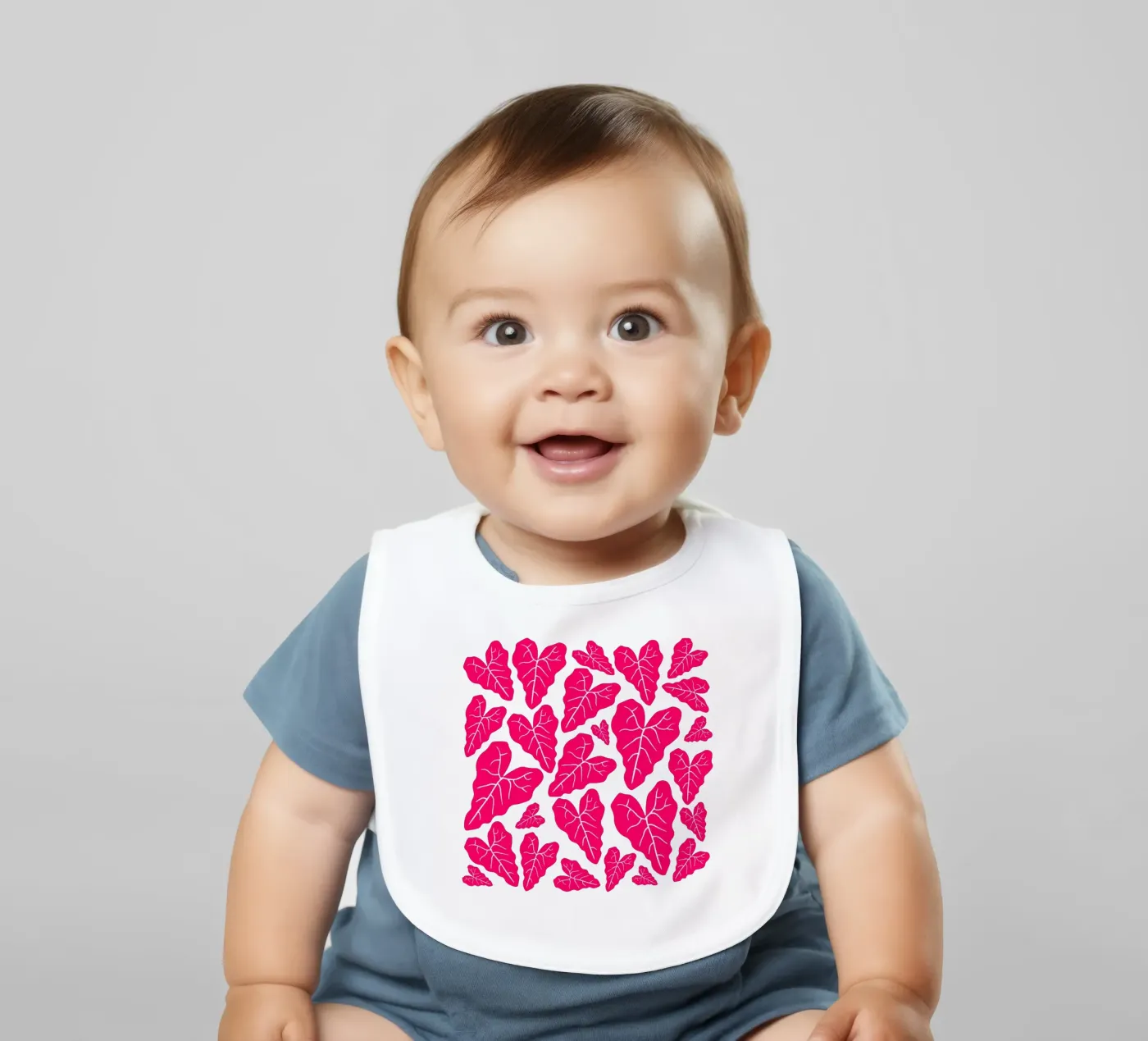 Pink leaves pattern baby slabbetje van baobabprintstore