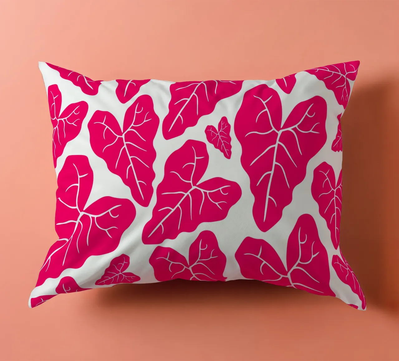 Pink leaves pattern cuscino da baobabprintstore