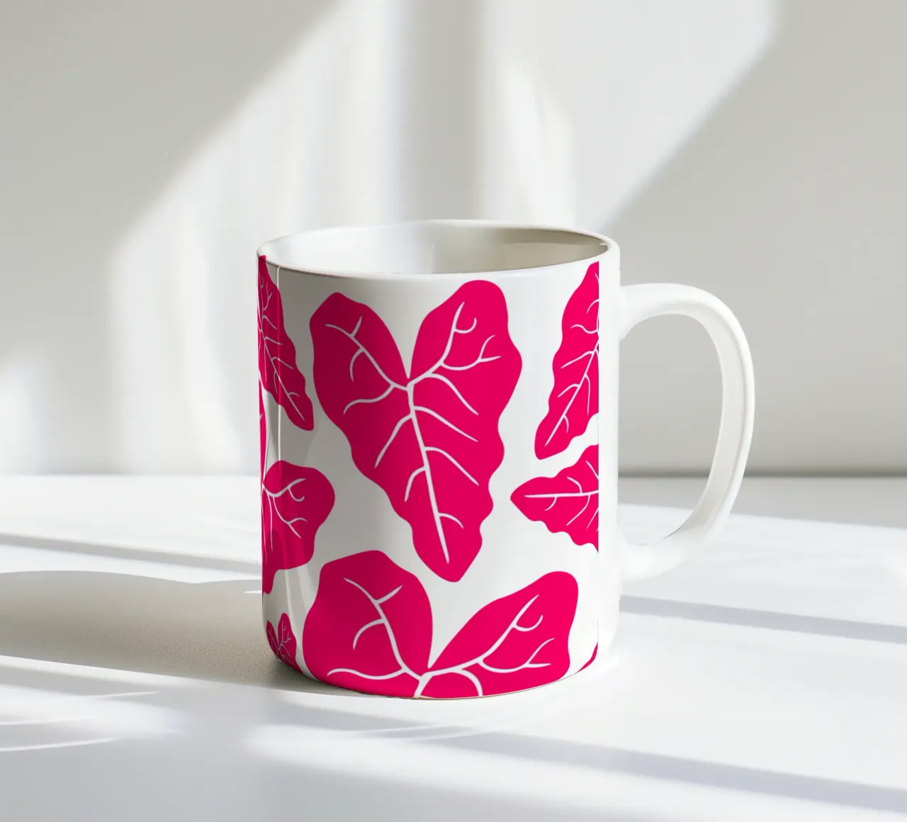 Pink leaves pattern tazza in ceramica da baobabprintstore