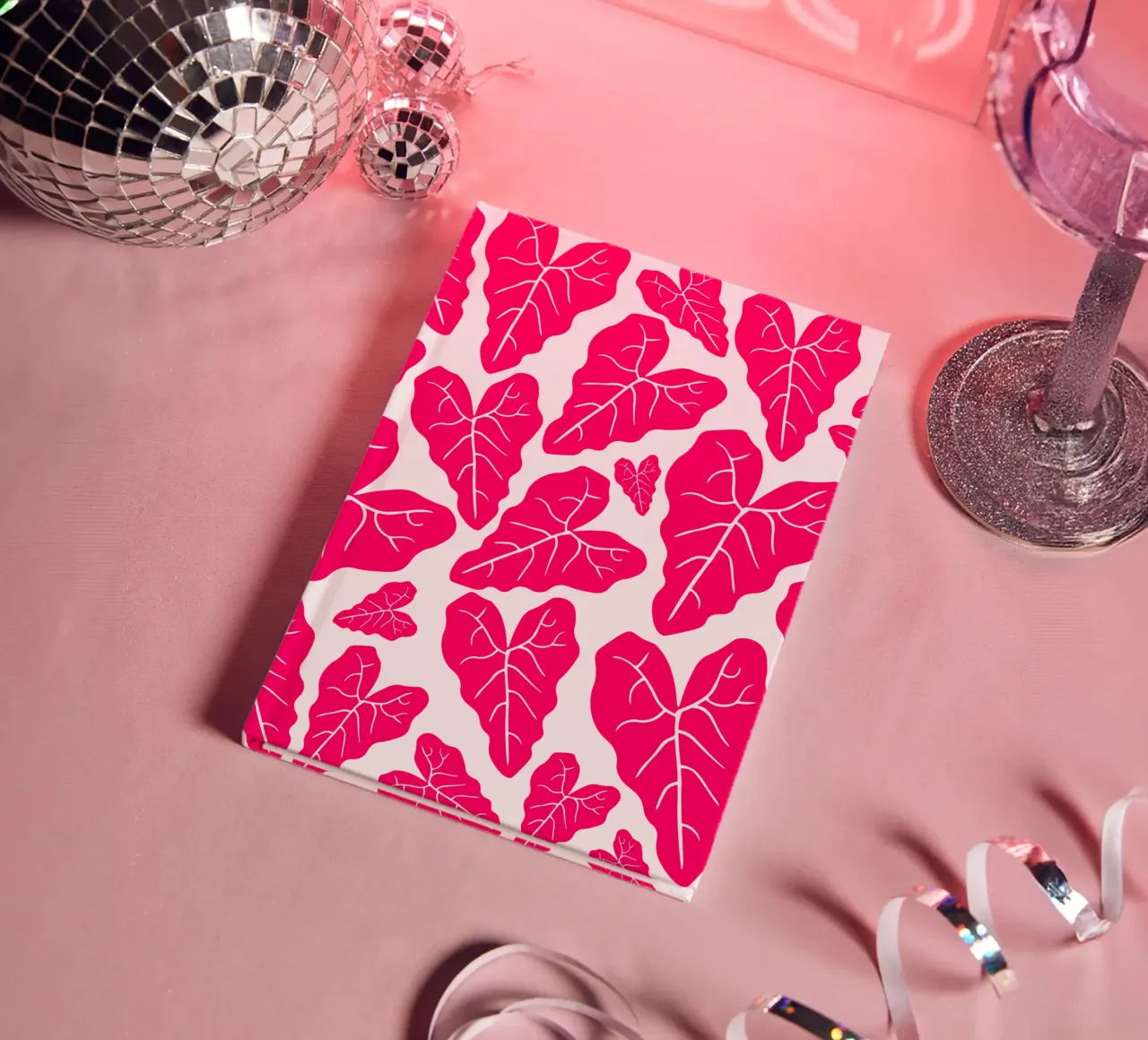 Pink leaves pattern notebook by baobabprintstore